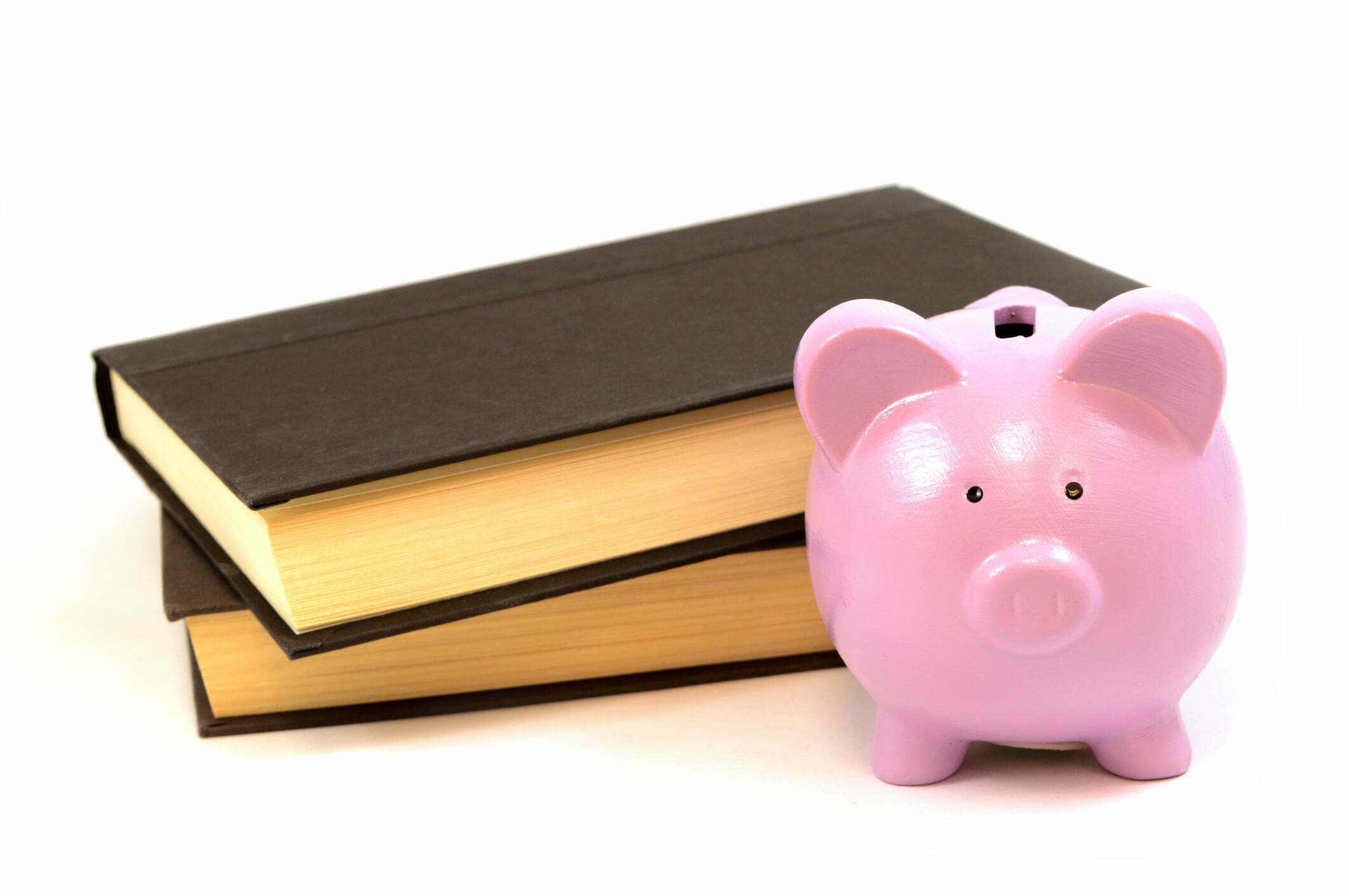 A set of books and a piggy bank to educate the reader on money and wealth.